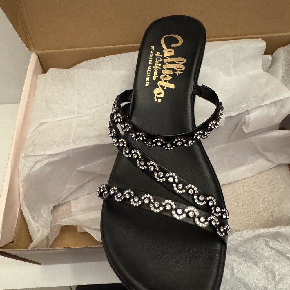 Callisto Black Sandals with Silver Embellishments